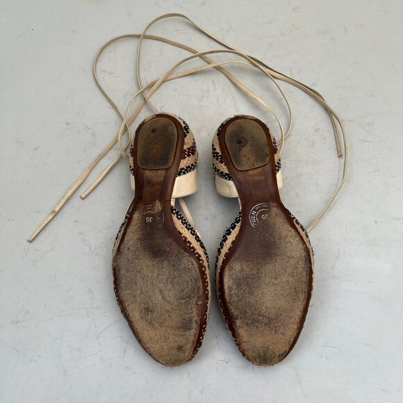 Dries Van Noten Ivory Leather Lace Up Espadrille Flats 35 - Picture 9 of 12